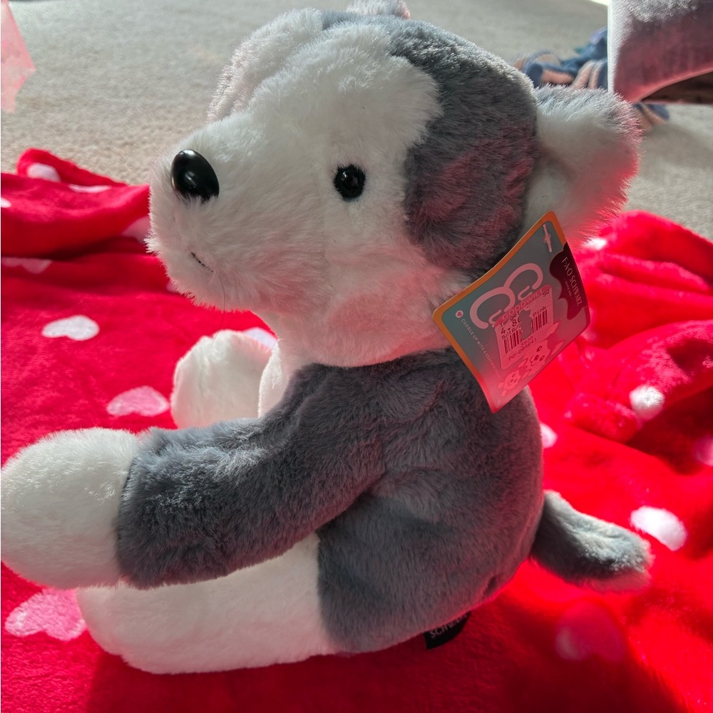 FAO Schwarz Gray and White Plush Dog